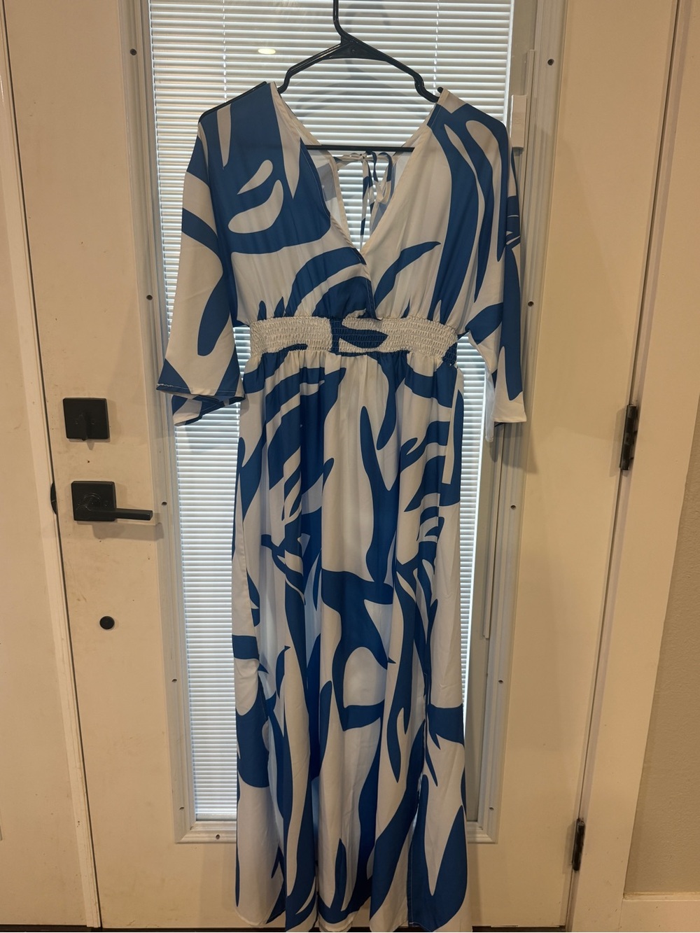 Blue & White Abstract Print Maxi Dress - Women's